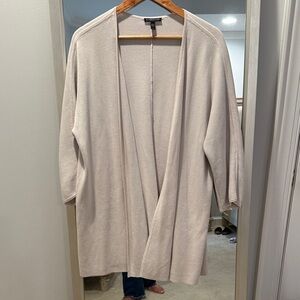 Eileen Fisher 80% Silk 20% Org Cot Cardigan 2X – Beige Open Front 3/4 Sleeve